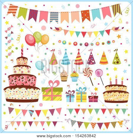 Set of birthday party elements isolated on white