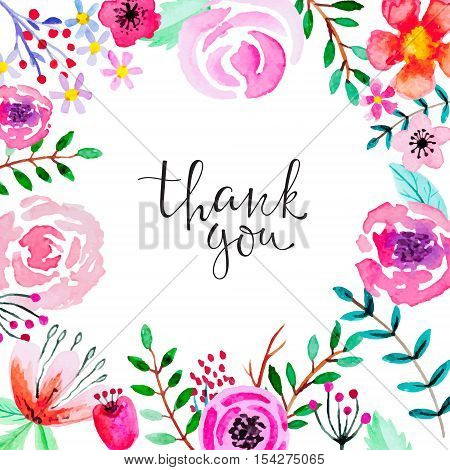 Greeting card with floral ornament and hand-written lettering