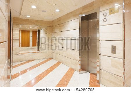 Elevators lobby. Office building modern design interior