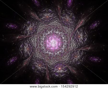 Particles of abstract fractal forms on the subject of nuclear physics science and graphic design. Geometry sacred futuristic quantum digital hologram texture in development wave surreal design.