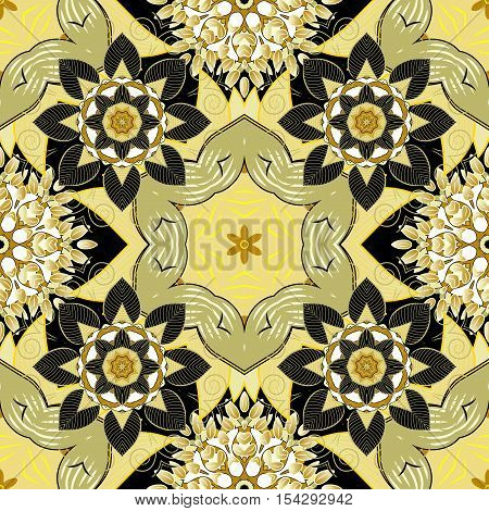 Seamless Background. Circle Flower Mandalas Seamless Pattern In Black White And Beige Vector