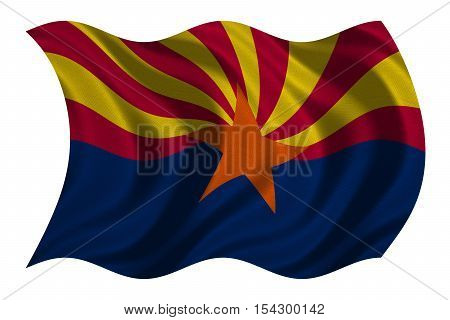 Flag of the US state of Arizona. American patriotic element. USA banner. United States of America symbol. Arizonian official flag with real detailed fabric texture wavy isolated on white illustration
