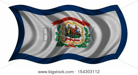Flag of the US state of West Virginia. American patriotic element. USA banner. United States of America symbol. West Virginian official flag detailed fabric texture wavy isolated on white illustration