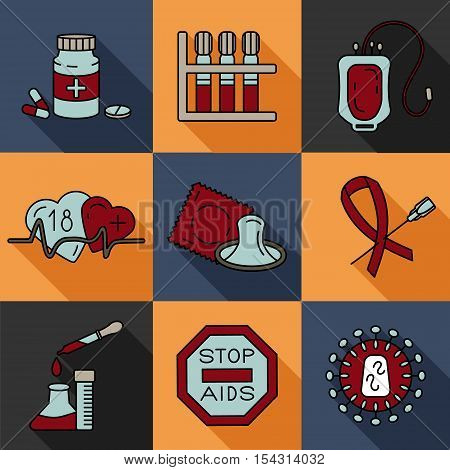 Medical HIV Aids colot Icons. World Aids Day concept. Vector illustration.