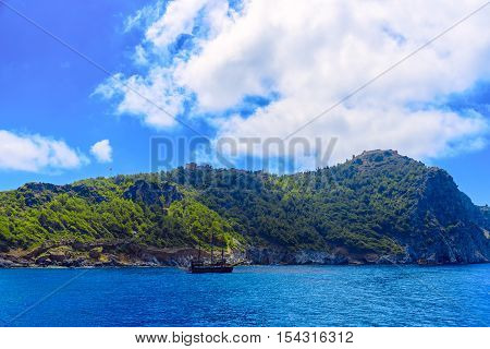 View Of Coastline Of Alanya And Ship