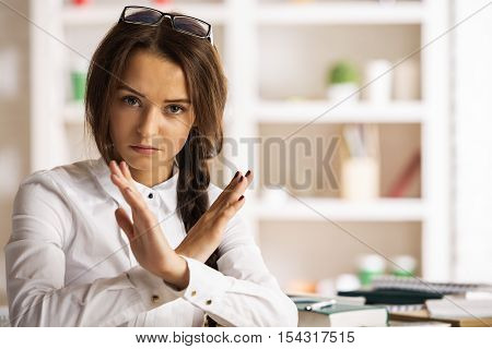 Woman Showing Stop Sign
