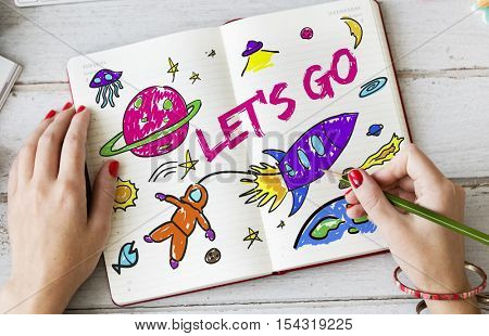Kids Imagination Space Rocket Joyful Graphic Concept