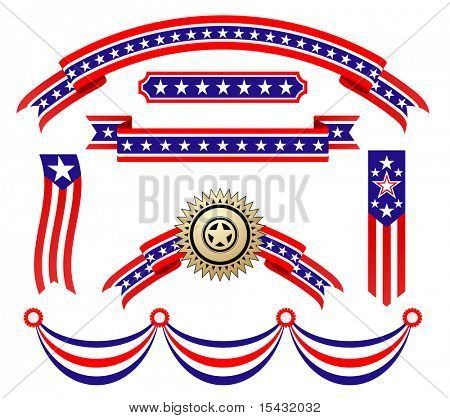 Jpeg 版本。美国爱国丝带设置为设计和装饰。矢量版本也是 availab