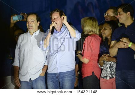 Rio de Janeiro Brazil - october 30 2016: Crivella is elected mayor of the city of Rio de Janeiro and speaks for the first time with people in Bangu Atl
