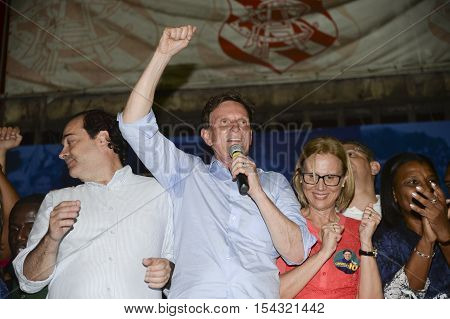 Rio de Janeiro Brazil - october 30 2016: Crivella is elected mayor of the city of Rio de Janeiro and speaks for the first time with people in Bangu Atlético Clube north of the city