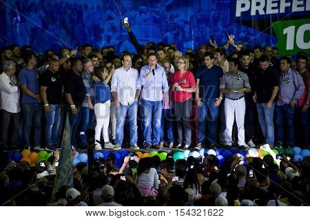 Rio de Janeiro Brazil - october 30 2016: Crivella is elected mayor of the city of Rio de Janeiro and speaks for the first time with people in Bangu Atlético Clube north of the city