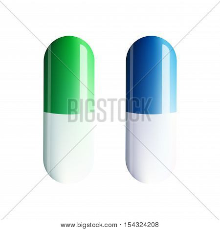 Colorful Medicine Pills and Capsules. Vector Set. Isolated Objects