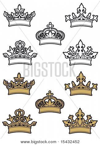 Heraldic crowns and diadems for design and decorate. Vector version also available