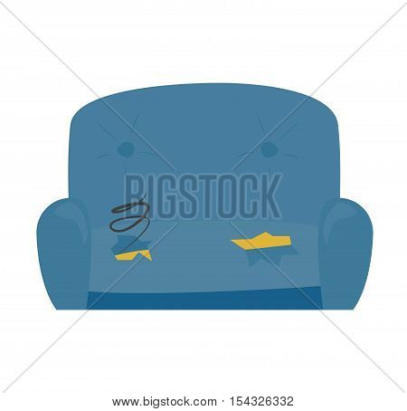 Old sofa leather cushion lack on white background. Antique vintage design retro old sofa. Modern texture isolated elegance comfortable old sofa home room chair decoration vector.