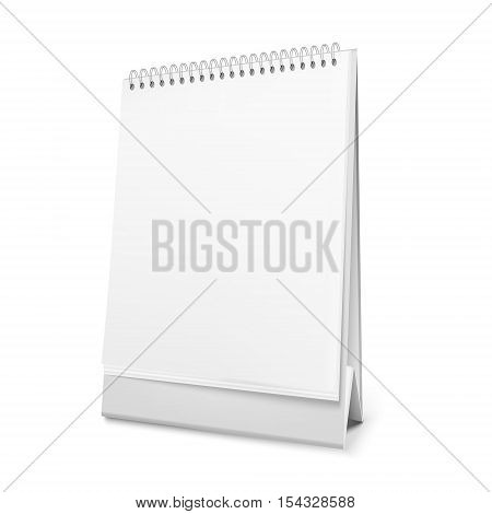 Realistic white blank standing desk calendar with a spiral. Vector EPS10 illustration.