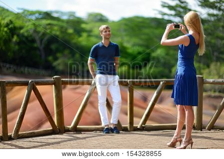 Young Couple Sightseeing Chamarel Coloured Earths