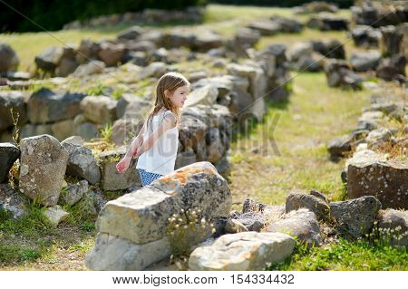 Little Girl Sightseeing Historical Ruins
