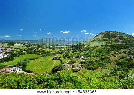 Scenic landscape of mountains of Sardinia on summer day