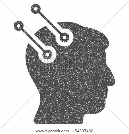 Neural Interface Connectors grainy textured icon for overlay watermark stamps. Flat symbol with unclean texture. Dotted vector gray ink rubber seal stamp with grunge design on a white background.