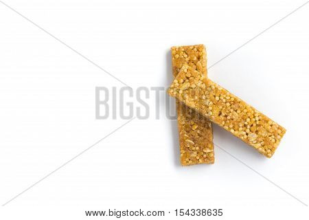 Muesli Cereal Bars. Nutri Oat Protein Bars isolated on white background
