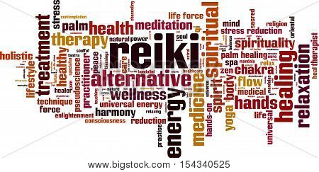 Reiki word cloud concept. Vector illustration on white