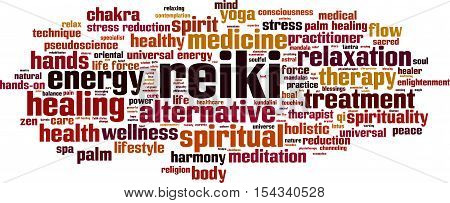 Reiki word cloud concept. Vector illustration on white