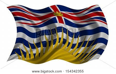 Canadian provincial BC patriotic element and official symbol. Canada banner and background. Flag of the Canadian province of British Columbia wavy isolated on white fabric texture 3D illustration