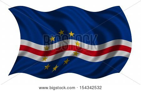 Cape Verdean national official flag. African patriotic symbol banner element background. Correct colors. Flag of Cape Verde with real detailed fabric texture wavy isolated on white 3D illustration