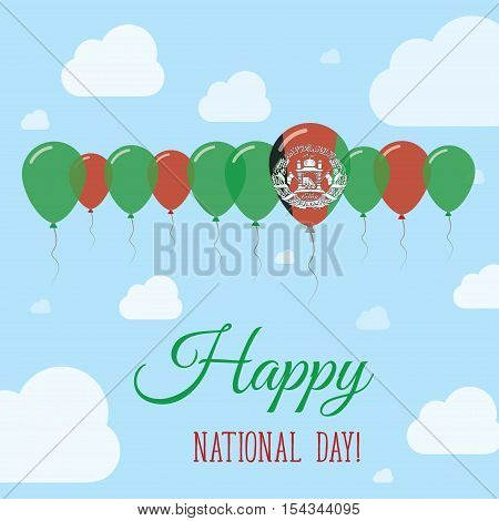 Afghanistan National Day Flat Patriotic Poster. Row Of Balloons In Colors Of The Afghan Flag. Happy