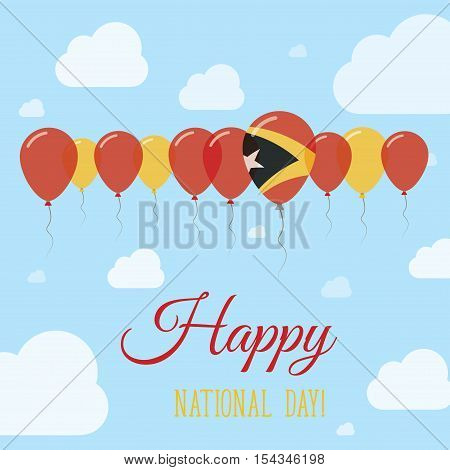 Timor-leste National Day Flat Patriotic Poster. Row Of Balloons In Colors Of The East Timorese Flag.