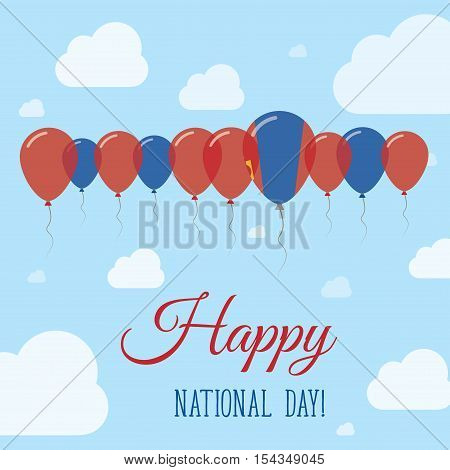 Mongolia National Day Flat Patriotic Poster. Row Of Balloons In Colors Of The Mongolian Flag. Happy