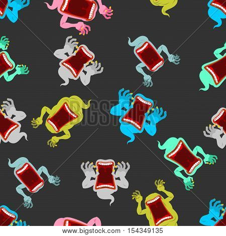 Terrible Howling Wraith Background. Ghost Seamless Pattern. Monster Scares Ornament. Spook With Open