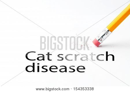 Closeup of pencil eraser and black , at scratch disease text. Cat scratch disease. Pencil with eraser.