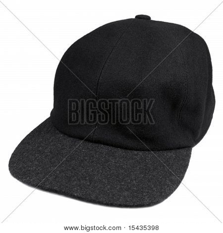 Jemné vlněné černé Baseball stylu Cap, šedá Brim, izolované muži klobouk