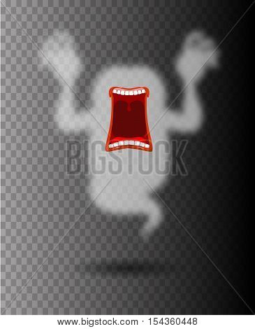 Scary Ghost. Phasing Transparent Monster With An Open Mouth. Hungry Spook. Horrible Ghost Frightenin