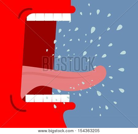 Red Boss Screaming. Angry Director Yells. Flying Drooling. Aggressive Head Screams. Open Mouth And T