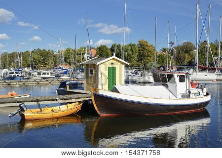 Harbor with boat in Nynashamn - Sweden.