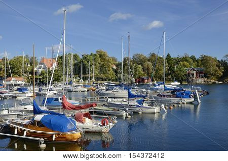 Harbor with boat in Nynashamn - Sweden.