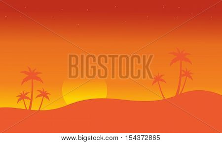 Silhouette of seaside with palm scenery vector illustration
