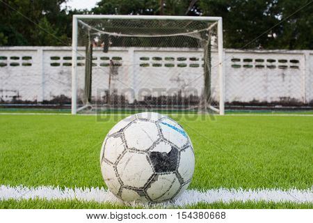 Soccer Ball On Artificial Turf Football Field Green White Grid