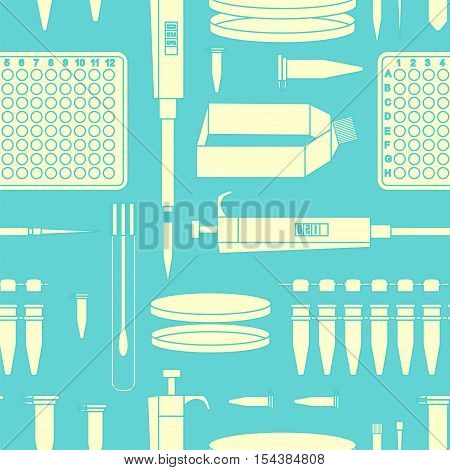 Pcr lab equipment seamless pattern. Vector stock illustration of laboratory flask and tube.