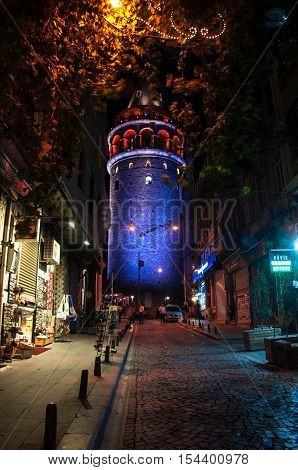 Istanbul, Turkey - October  12, 2016: View of city with Galata Tower in Istanbul