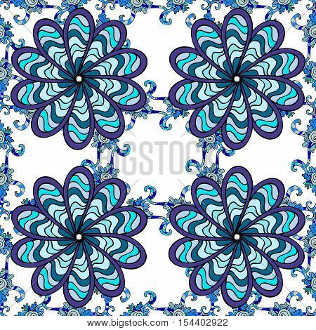 Seamless Floral Pattern. Seamless Floral Pattern Of Circular Ornaments. Blue Ornament Of Flowers In 