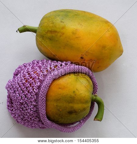 Papaya On White Background, Yellow Fruit