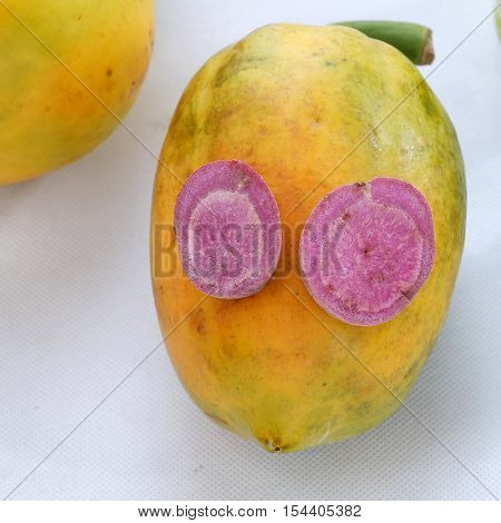 Papaya On White Background, Yellow Fruit