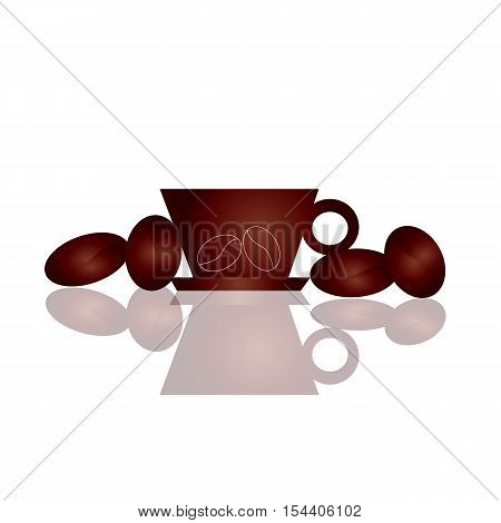 Coffee beans over a white background whith cup