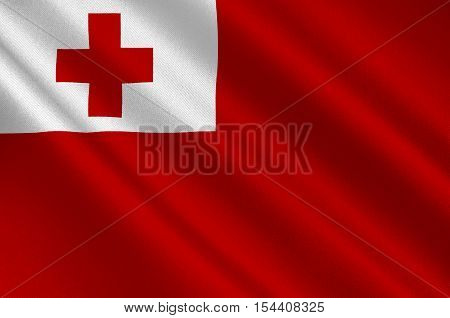 Flag of Kingdom of Tonga - Polynesia. 3d illustration