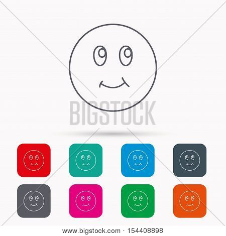 Smile icon. Positive happy face sign. Happiness and cheerful symbol. Linear icons in squares on white background. Flat web symbols. Vector
