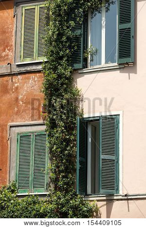 Colorful houses in Trastevere a typical roman neighbourhood. Rome Italy