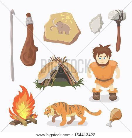 Stone age icons Primitive man. Neanderthals or CRO-magnon race Homo sapiens Paleolithic.